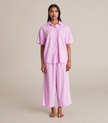 Linen Blend 7/8 Pant and Shirt Sleep Pyjama Set