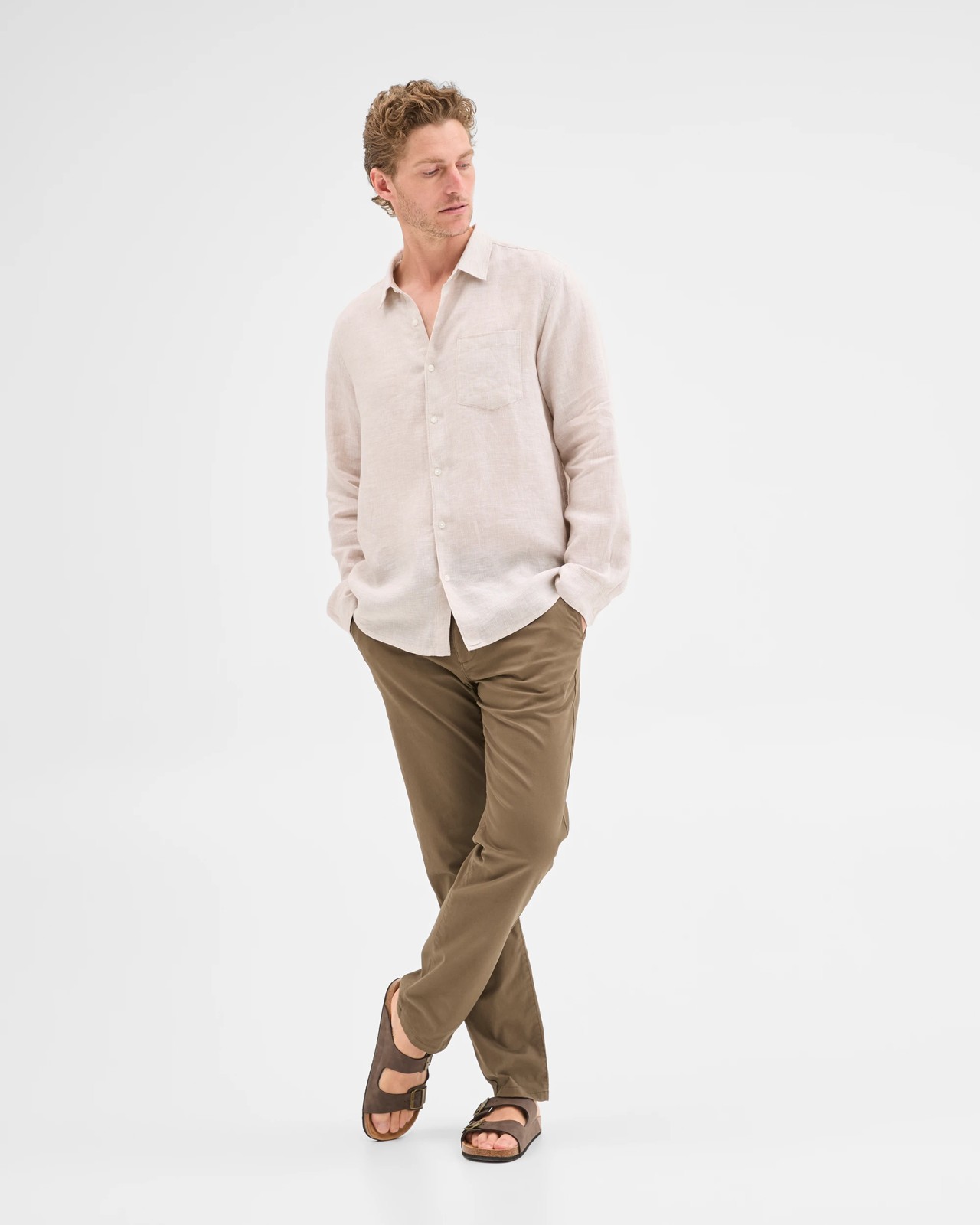 Australian Cotton Straight Chino Pants  - DK Mushroom 3 of 6
