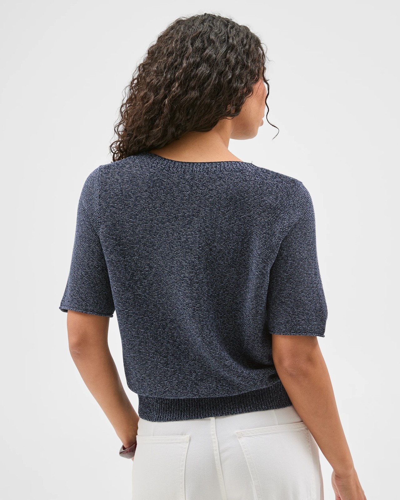 Australian Cotton Blend Relaxed Fit Ottoman Stitch Knitted T-Shirt - Ink Navy 6 of 6
