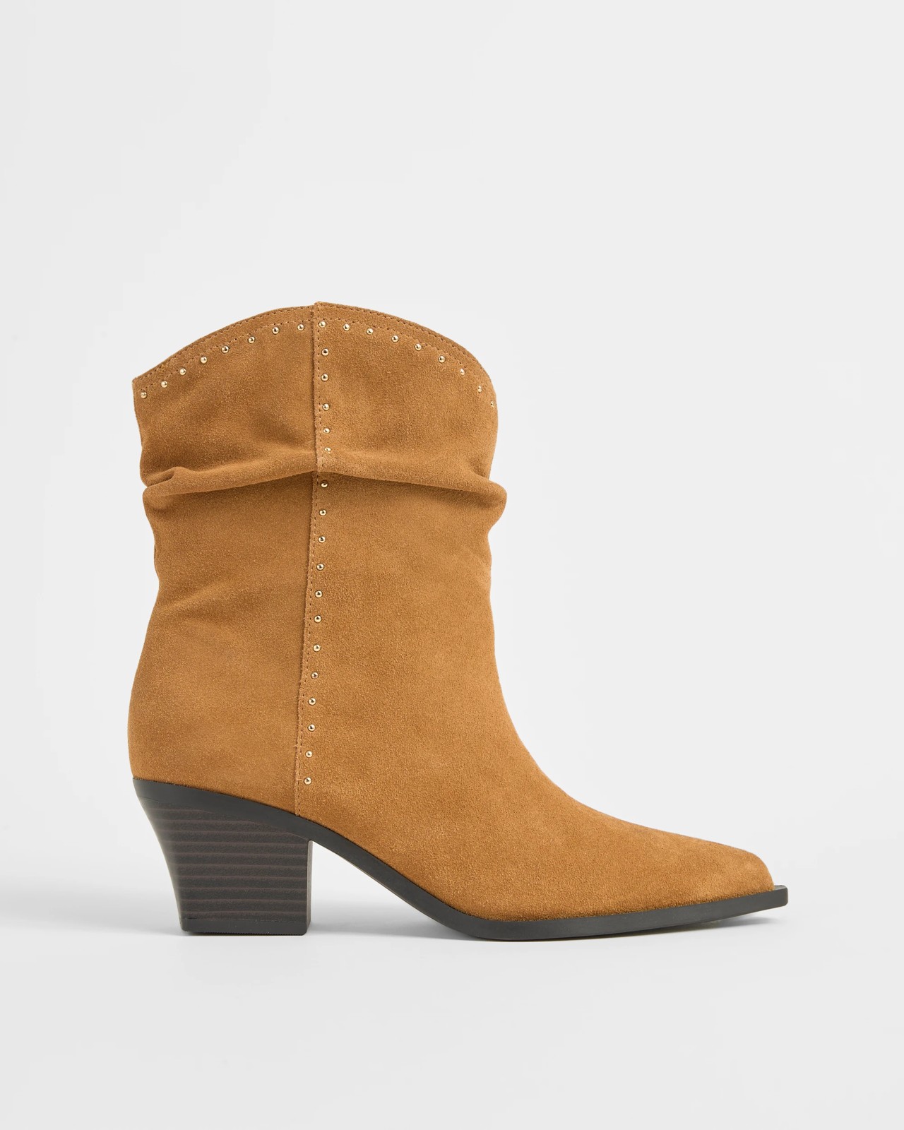 Genuine Suede Leather Studded Ankle Boot - Tayla - Chestnut 3 of 3