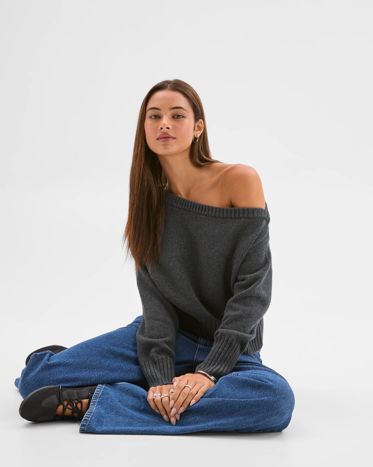 Lily Loves Off Shoulder Jumper - Onyx Marle 5 of 5