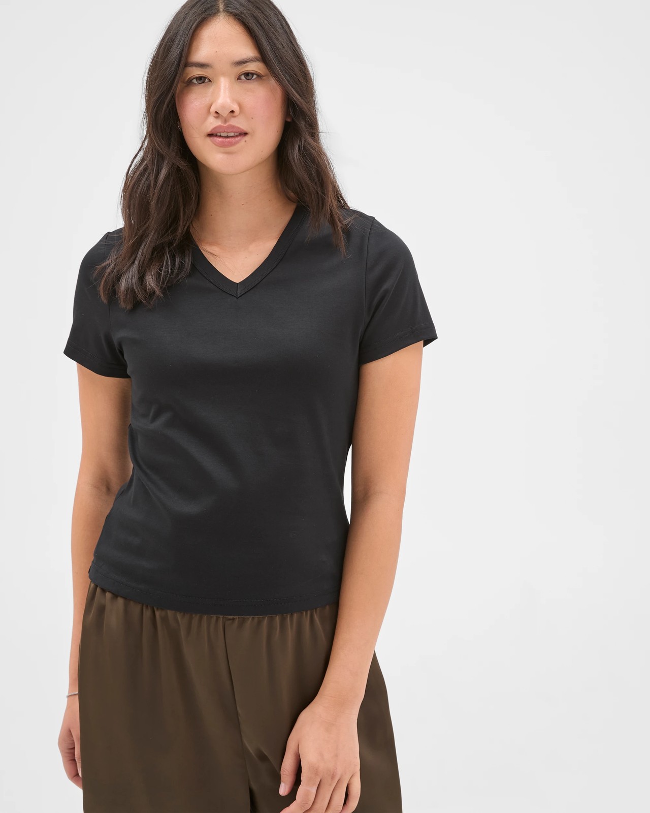 Preview Australian Cotton V-Neck Interlock T-Shirt - Black 3 of 5