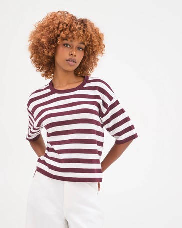 Petites Australian Cotton Blend Drop Shoulder Boxy Knit Top