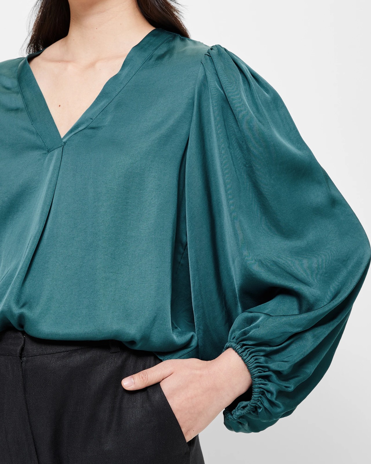 Notch Balloon Sleeve Blouse - Preview 5 of 5