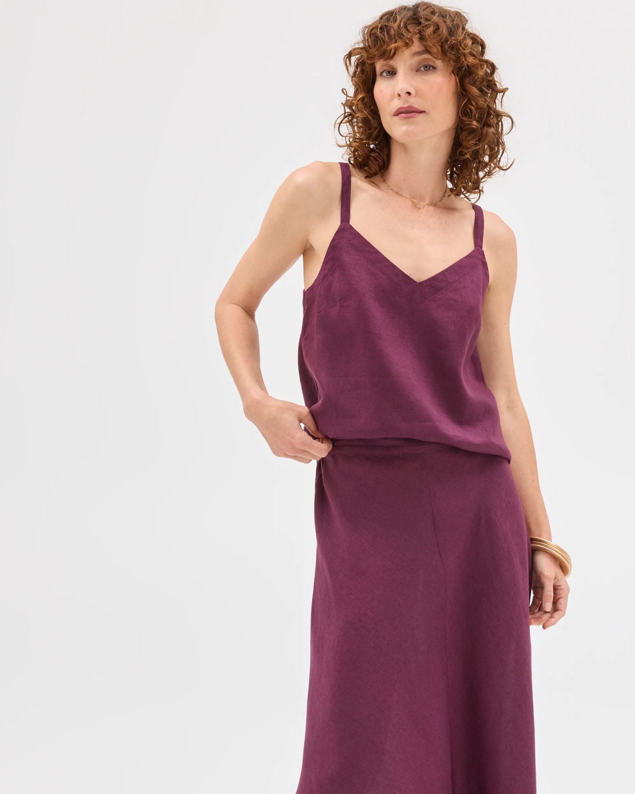 European Linen Seam Detail Midi Skirt - Merlot 3 of 6