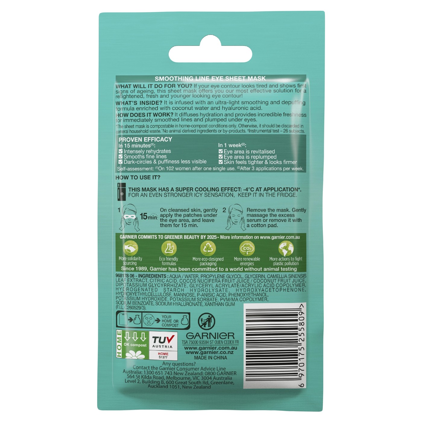 Garnier SkinActive Hydra Bomb Eye Sheet Mask 6g - Hyaluronic Acid and Coconut Water 2 of 5
