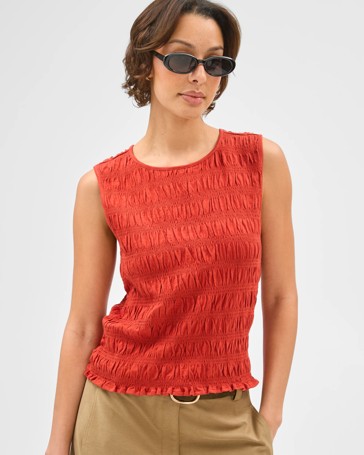 Australian Cotton Sleeveless Shirred Tank Top