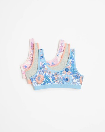 Girls Scoop Crop Tops 3 Pack - Maxx - Blue Floral