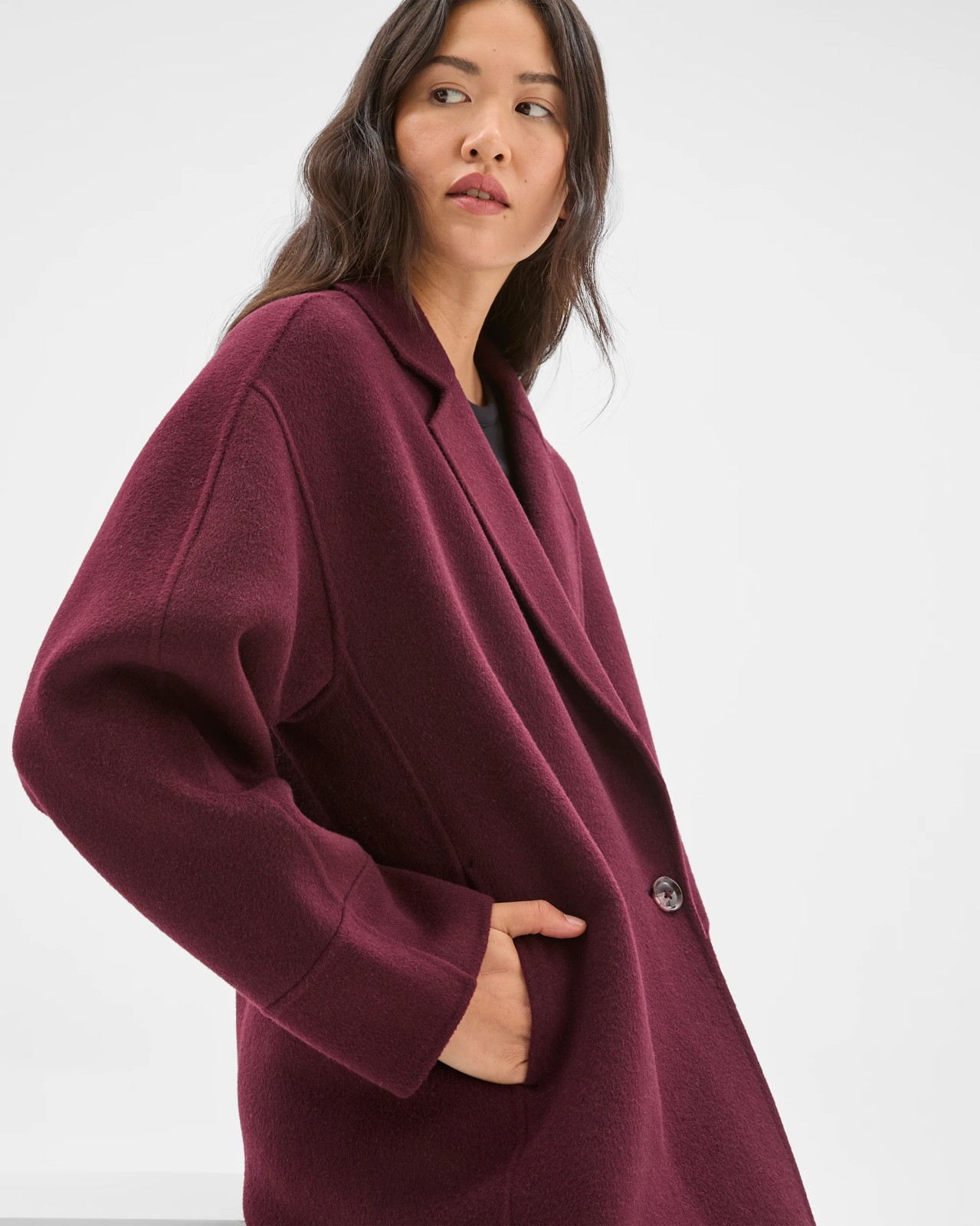 Preview Wool Blend Double Breasted Cocoon Coat - Pinot 2 of 5
