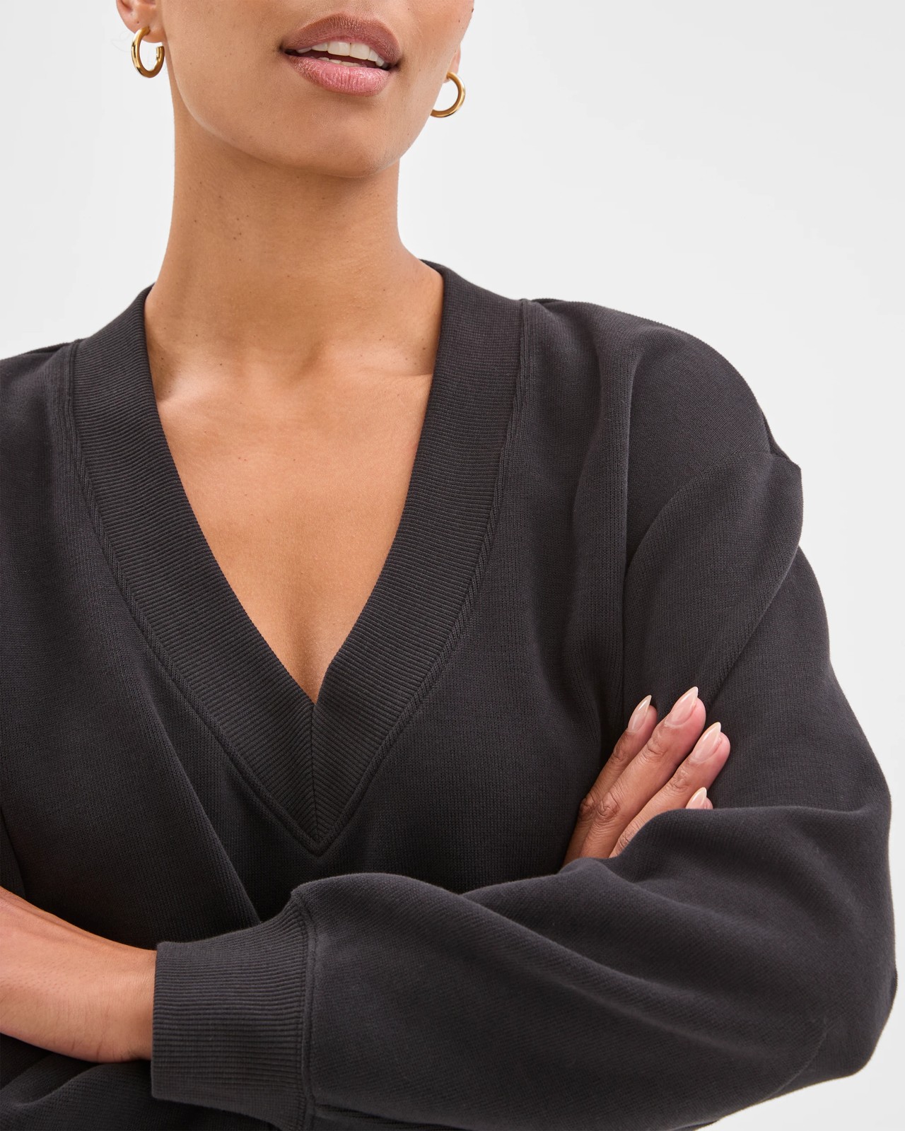 Active Australian Cotton Blend Sueded Rib V-Neck Jumper - Black 4 of 6