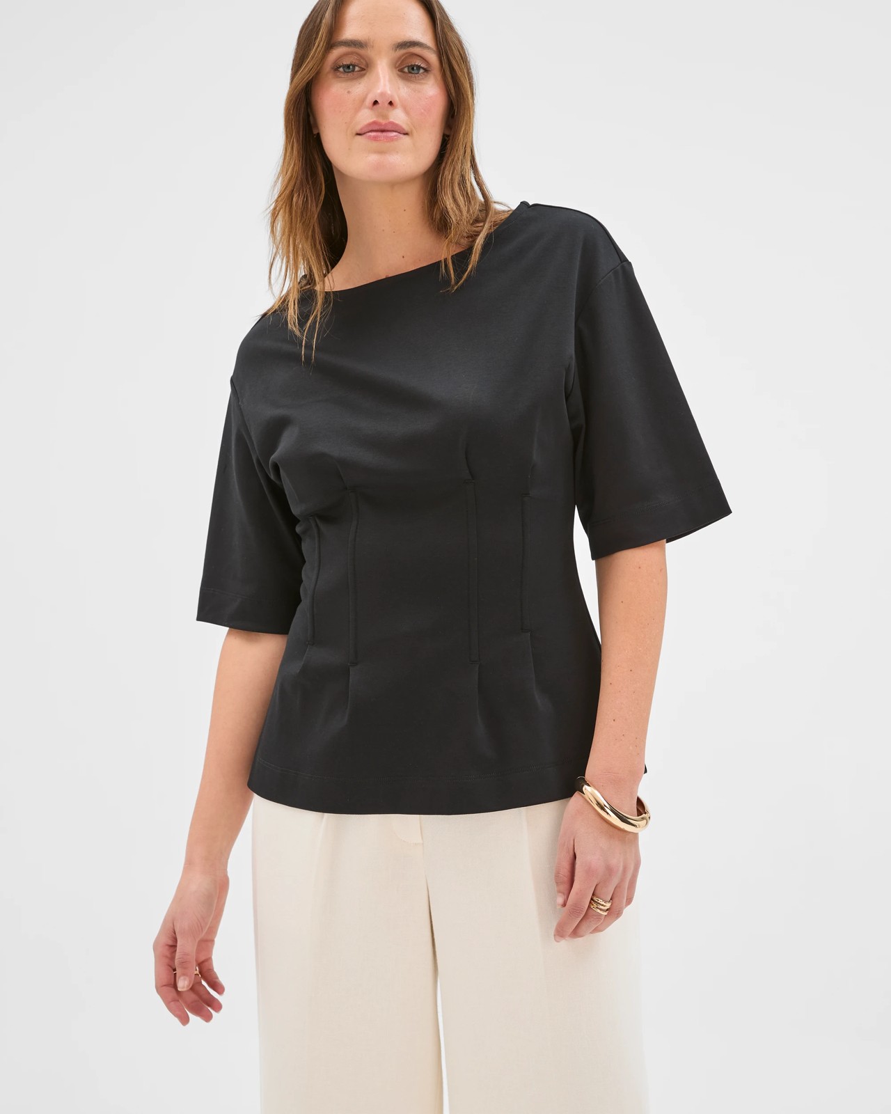 Preview Australian Cotton Waist Detail T-Shirt - Black 4 of 5