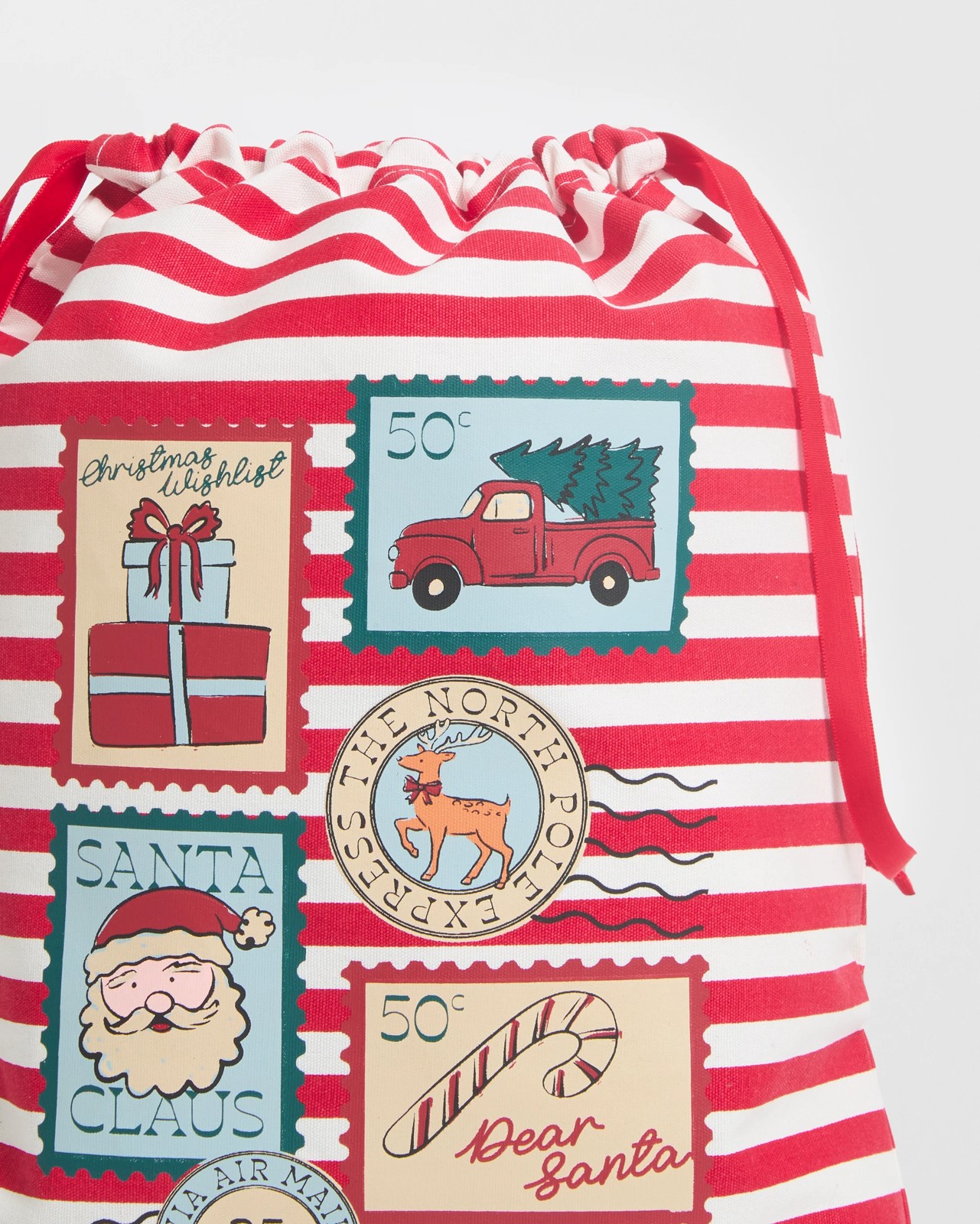 Cotton Christmas Stamps Drawstring Bag 2 of 4