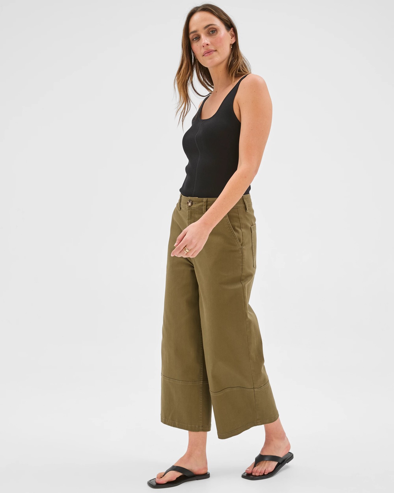 Australian Cotton Blend Stretch Twill Cropped Pants - Dusty Moss 2 of 5