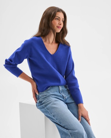 Petites Australian Cotton Blend Polished V-Neck Jumper