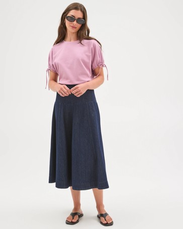 Petites Australian Cotton Gathered Sleeve T-Shirt