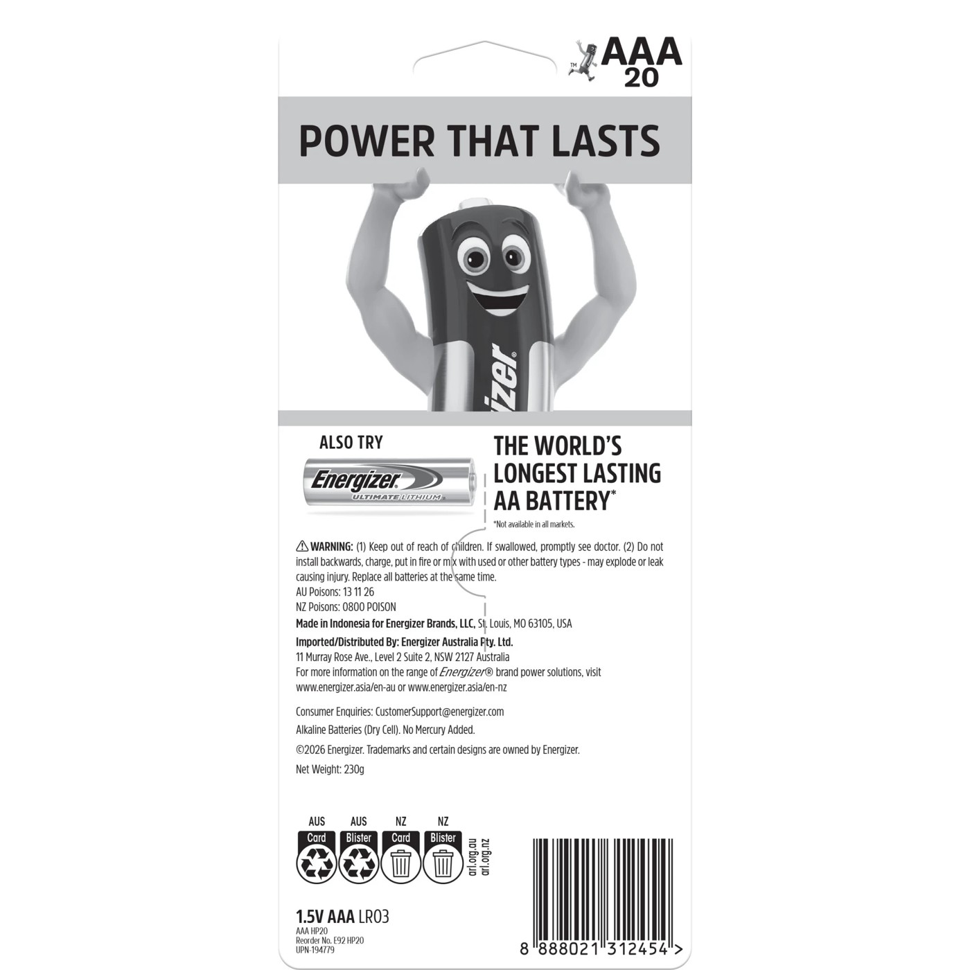 20 Pack Energizer AAA Alkaline Power Batteries Value Pack 2 of 5