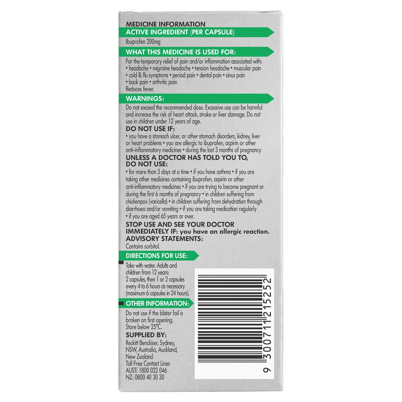 Nurofen Zavance Fast Pain Relief Liquid Capsules 200mg Ibuprofen - 20 Pack 2 of 5