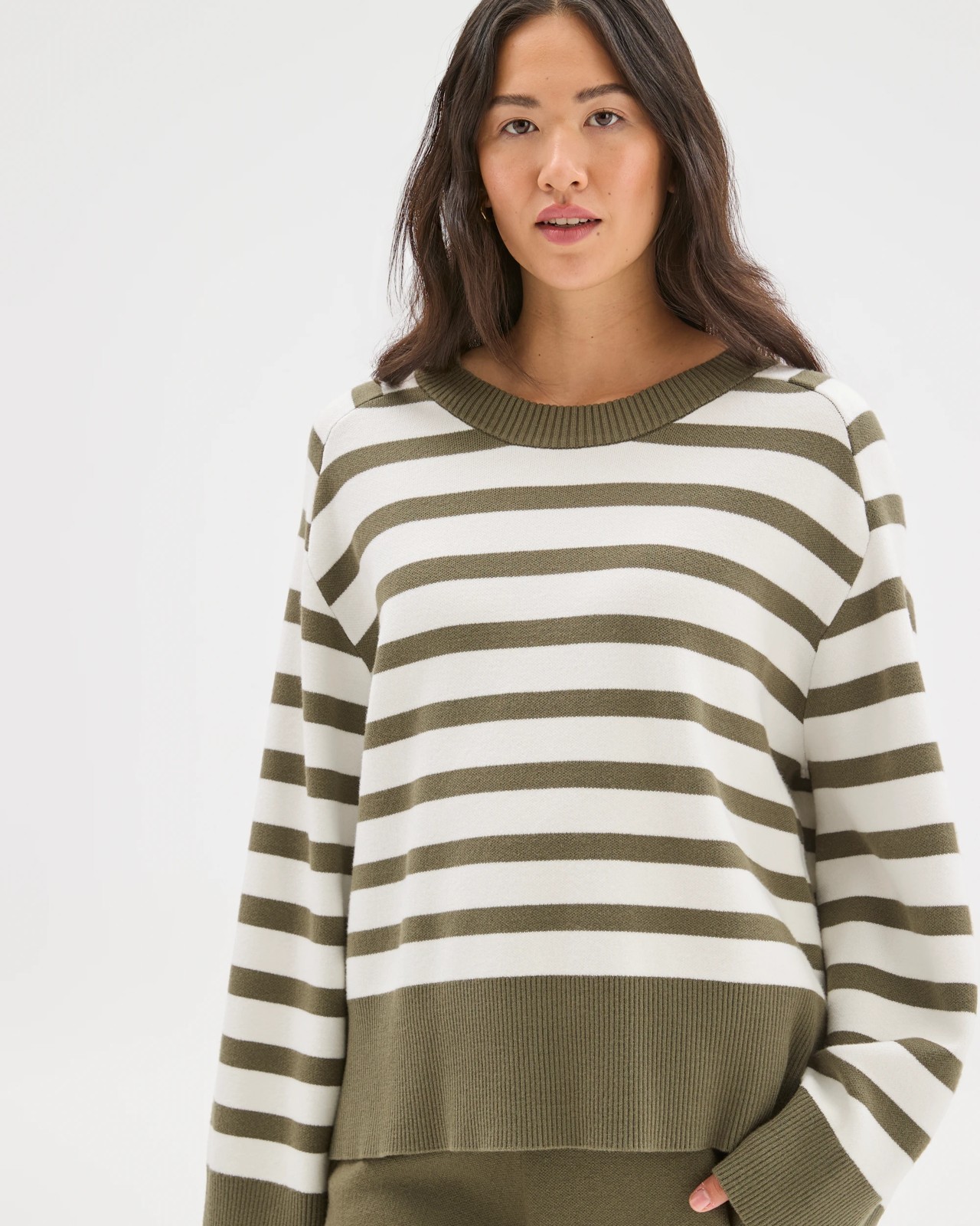 Clean Knit Crew Neck Sweater - Dusty Olive Stripe 2 of 5