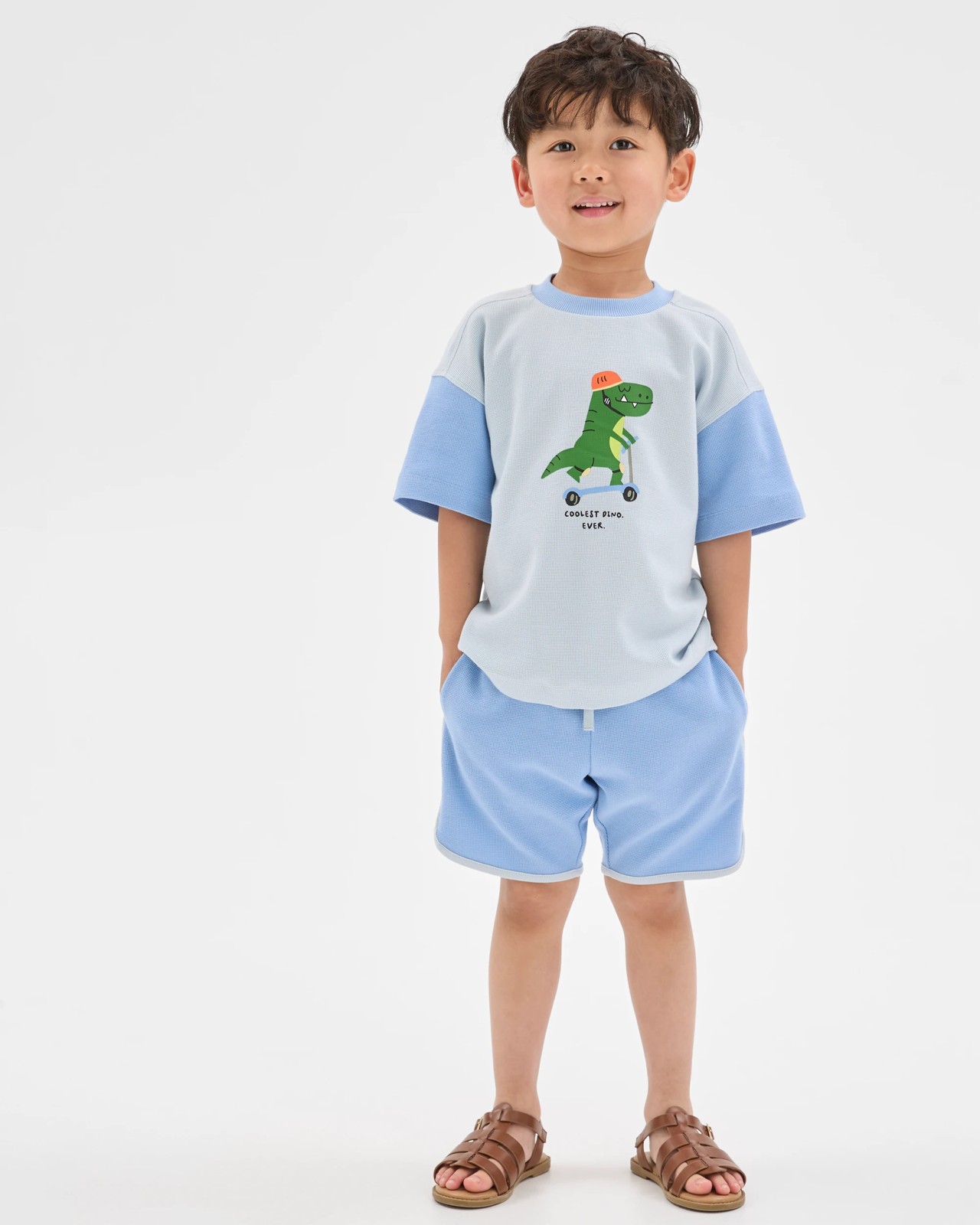 Australian Cotton Textured T-Shirt and Shorts 2 Piece Set - Blue 2 of 5