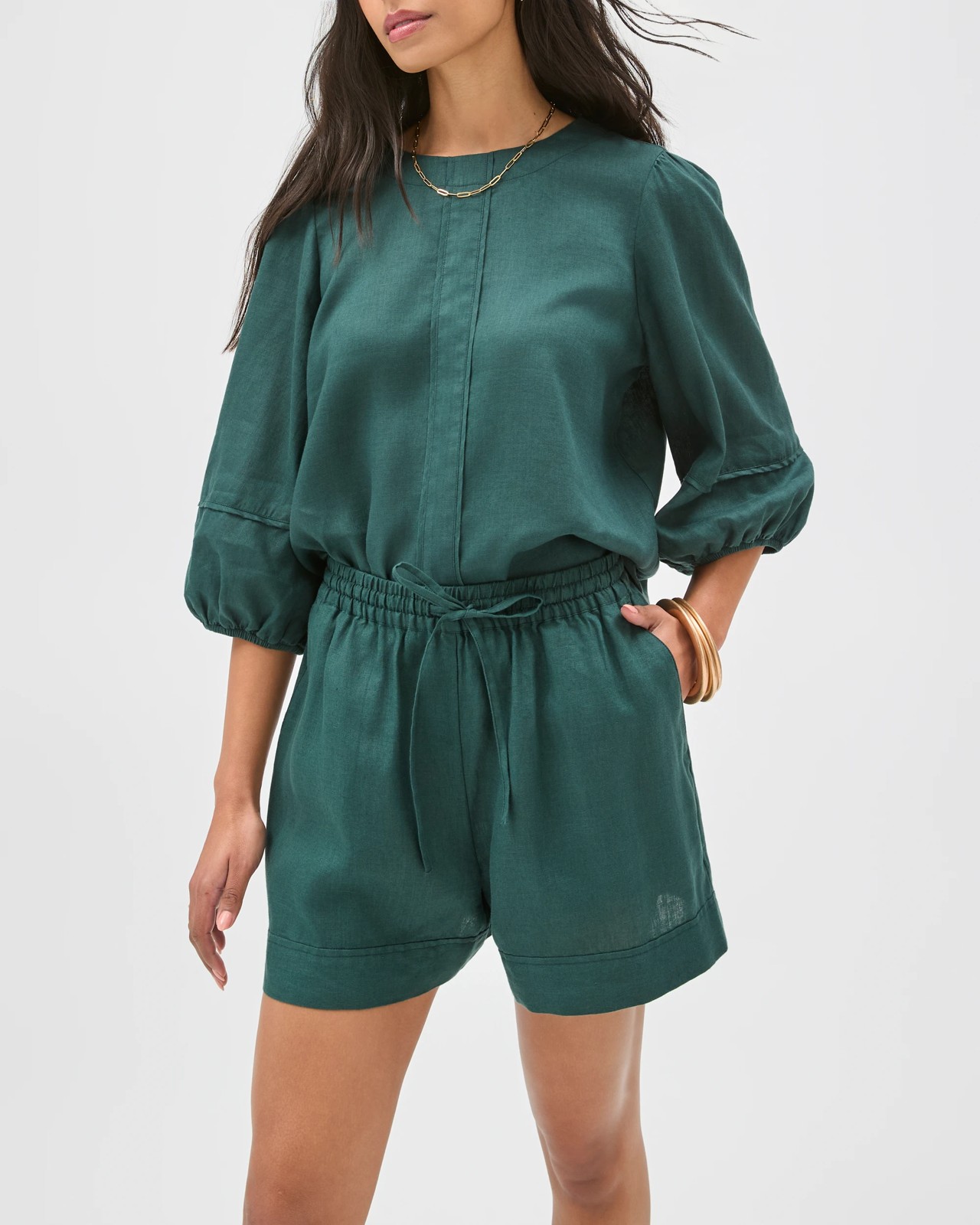 European Linen Pull On Shorts - Deep Forest 4 of 6