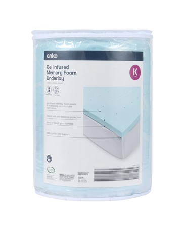 Anko Gel Infused Memory Foam Underlay - King Bed