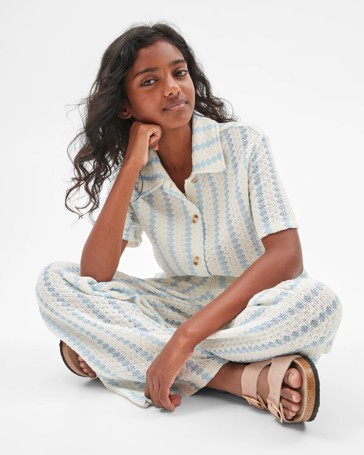 Button Through Knit Stripe Shirt