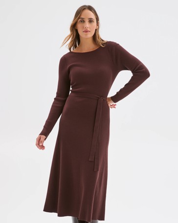 Preview Australian Cotton Blend Long Sleeve Knit Midi Dress