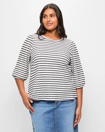 Plus Size Long Sleeve Textured Puff Sleeve Top