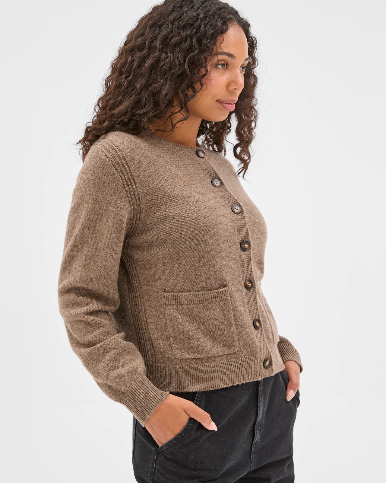 Lambswool Balloon Sleeve Cardigan - Dark Taupe 4 of 6