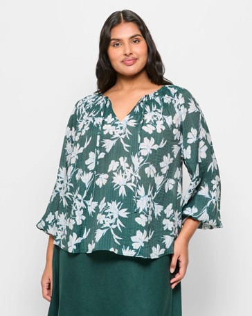 Plus Size Long Sleeve Shirred Blouse