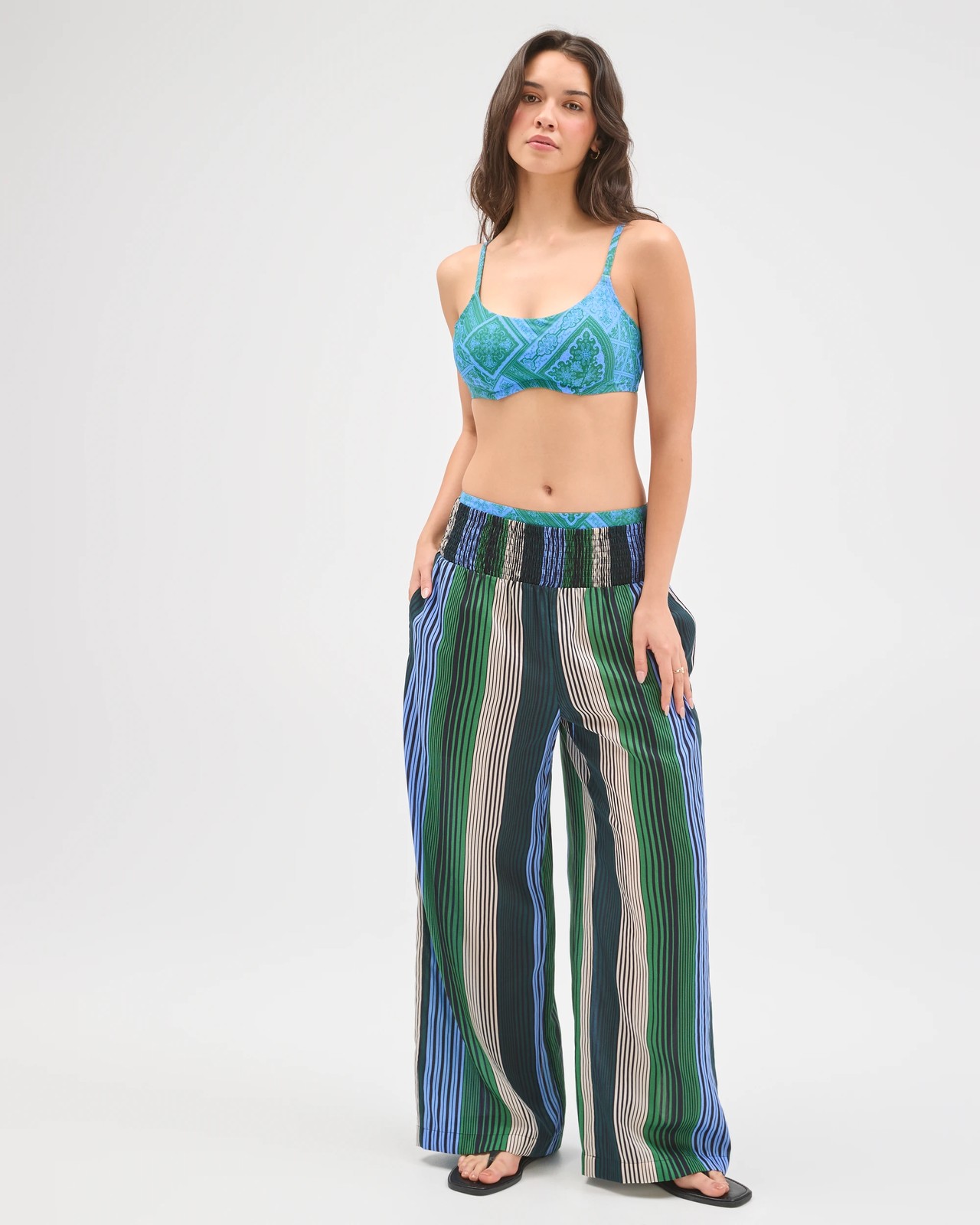Shape Your Body High Waisted High Cut Swim Bikini Bottoms - Tile Print 2 of 6