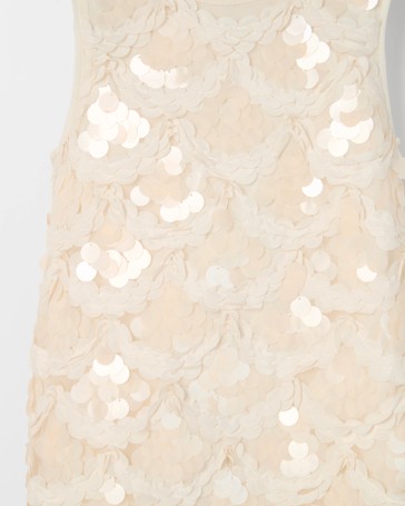 Sequin Sleeveless Scallop Hem Occasion Dress