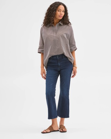 Mid Rise Crop Length Kick Flare Denim Jeans