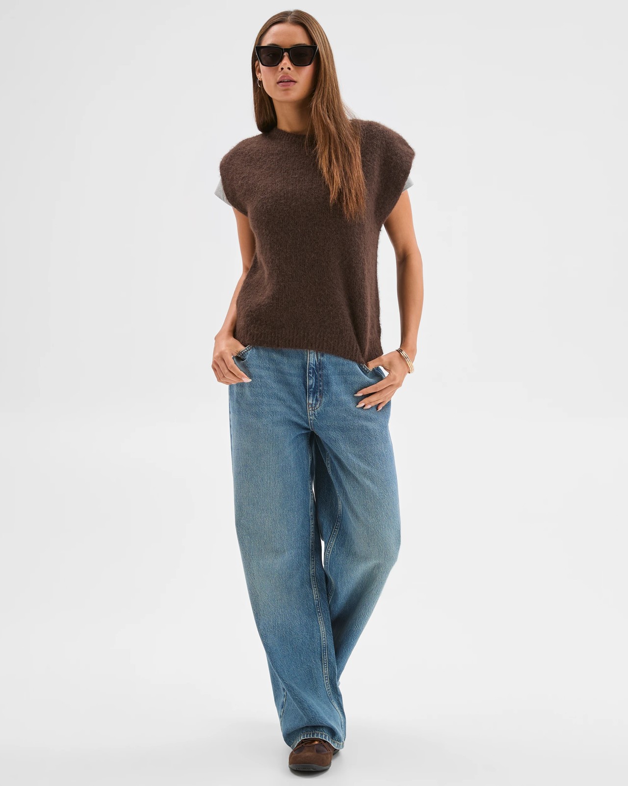 Lily Loves Exaggerated Shoulder Knit Vest - Truffle 2 of 6