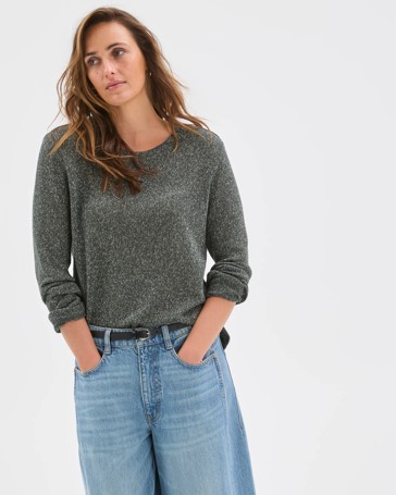 Australian Cotton Blend Long Sleeve Step Hem Textured Knit Top
