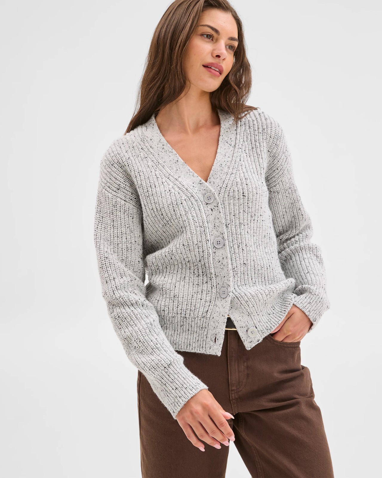 Petites Australian Cotton Blend Nepped V-Neck Cardigan 6 of 6