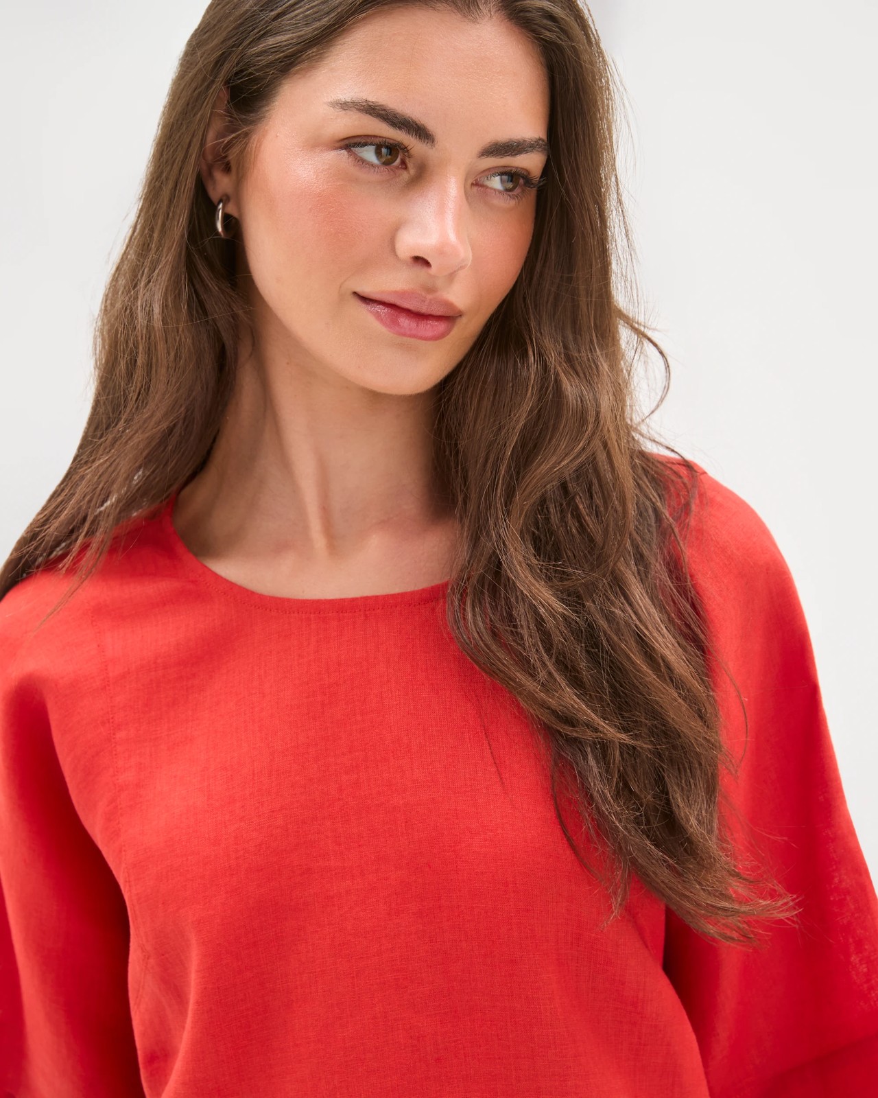 Petites European Linen Woven Top - Warm Terracotta 3 of 5