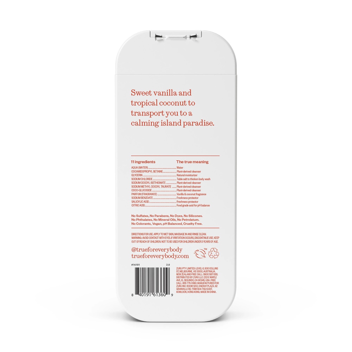 True Inc Moisturising Body Wash 532ml - Vanilla & Coconut 2 of 6