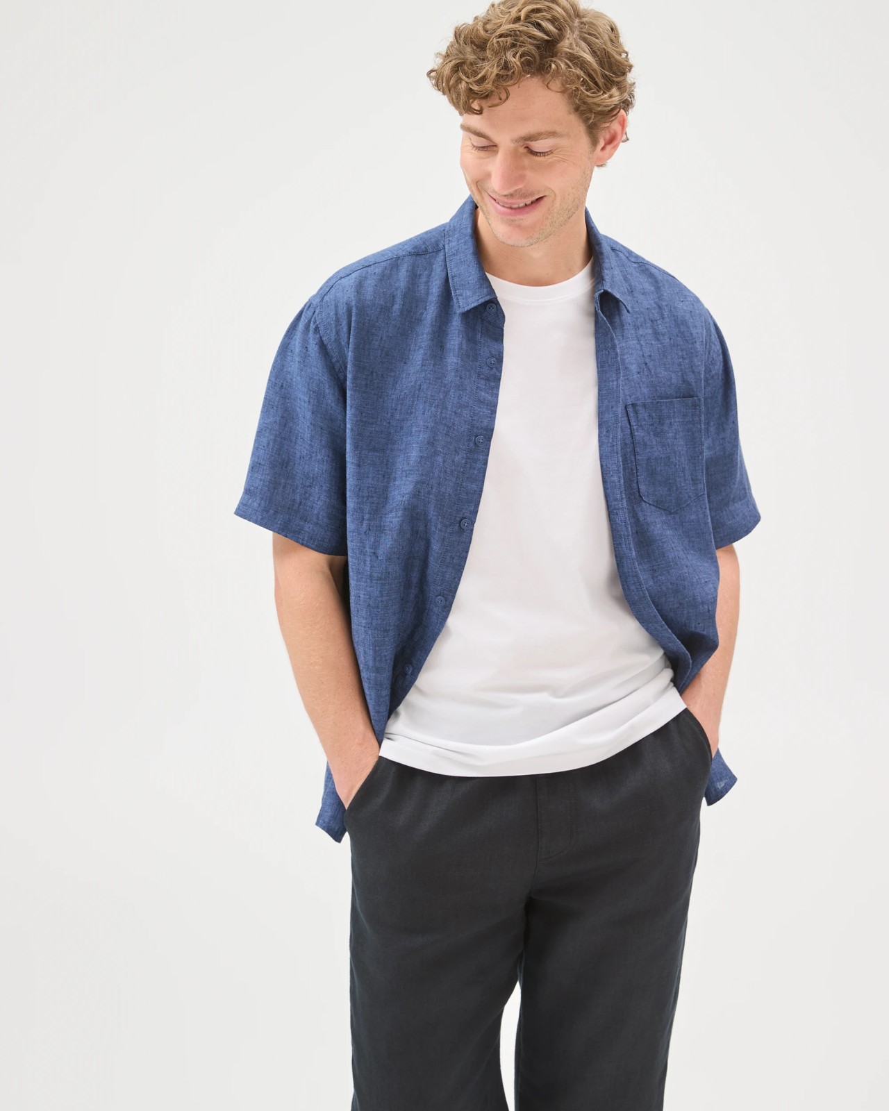 European Linen Short Sleeve Shirt - Indigo Blue 5 of 6