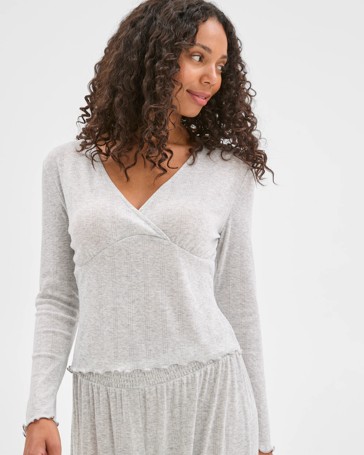 Pointelle Long Sleeve Wrap Top