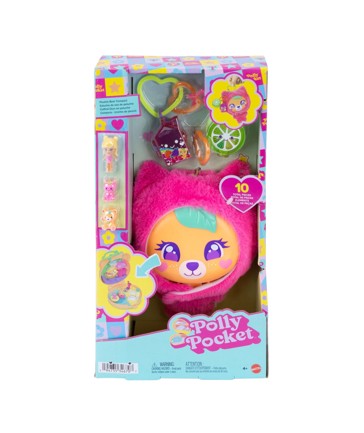 Polly Pocket Plushie Bear Compact, Doll & Keychain Playset