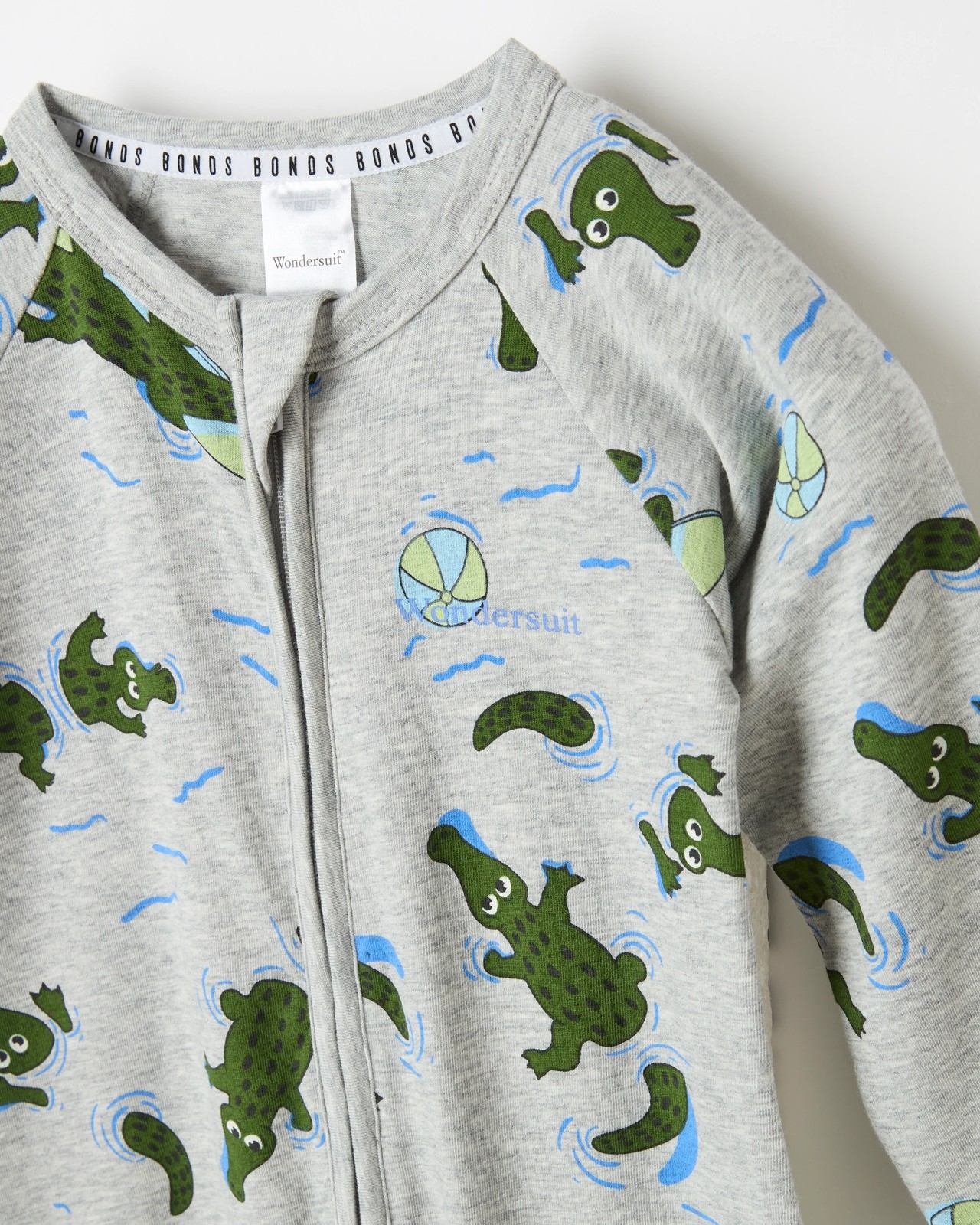 Bonds Baby Print Zip Wondersuit Coverall - Grey Surf Splash Snap 2 of 2