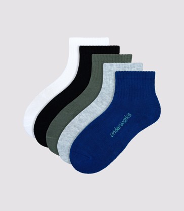 Kids Underworks Sport Quarter Crew Socks 5 pack