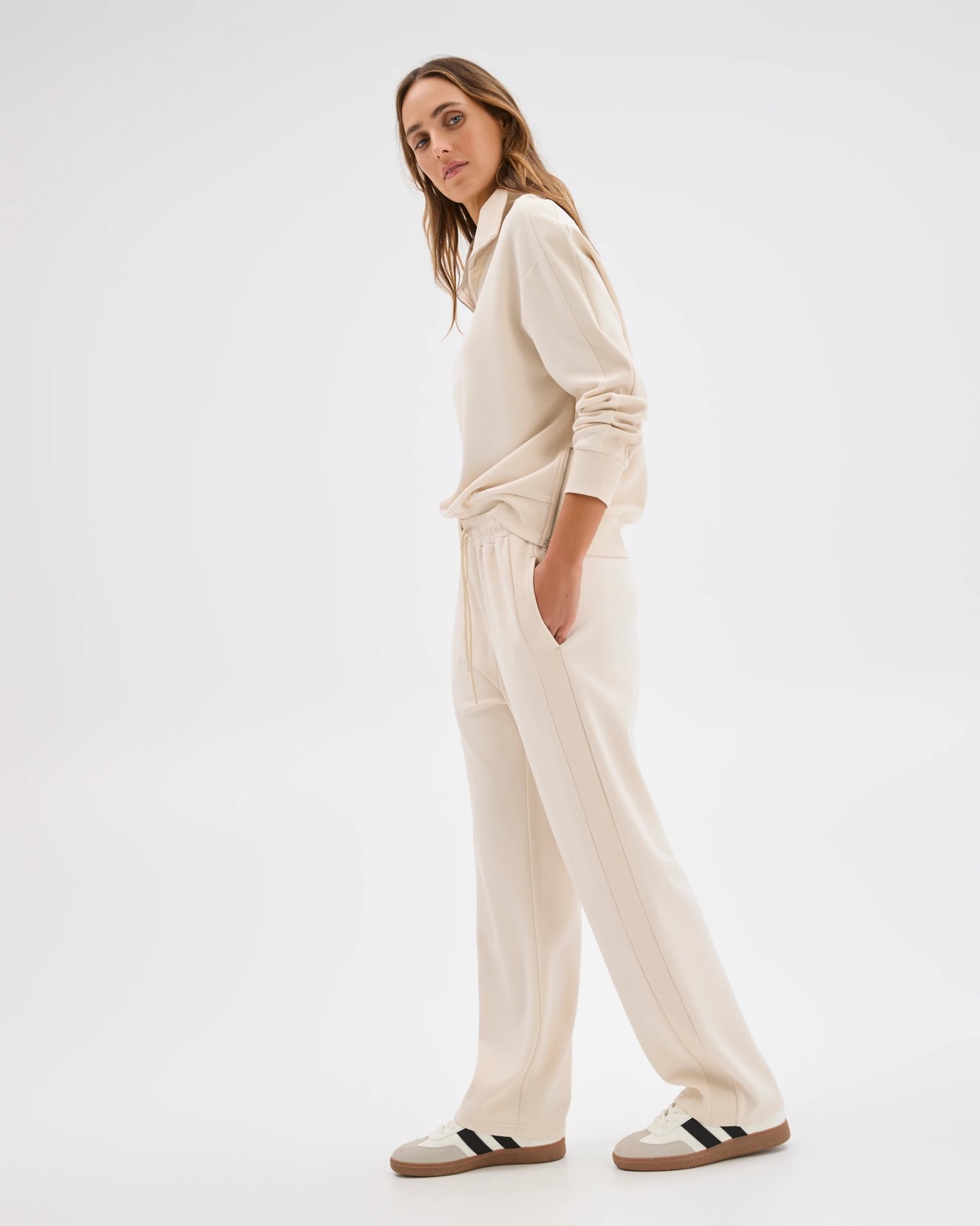 Movement Wide Leg Knit Panel Pants - Oatmilk 2 of 6