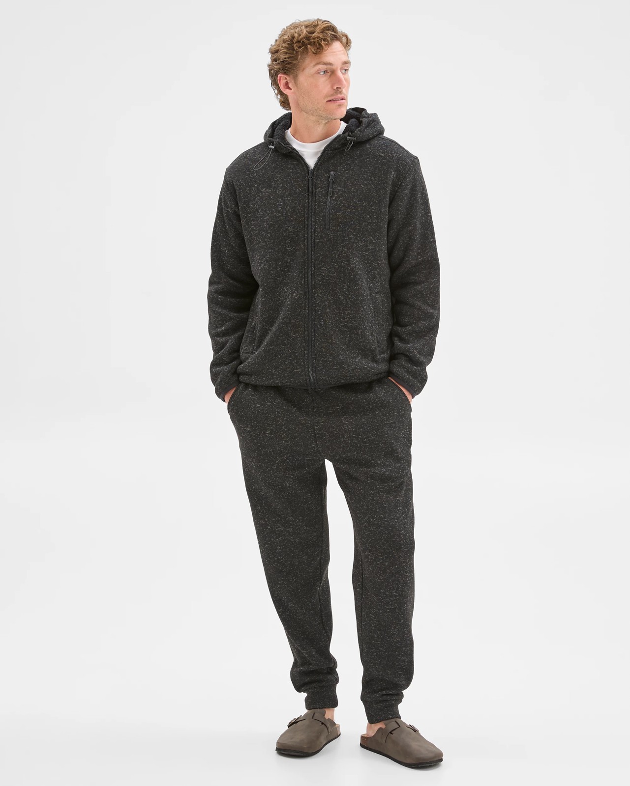 Teddy Lined Zip Through Fleece Hoodie - Black Marle 2 of 6