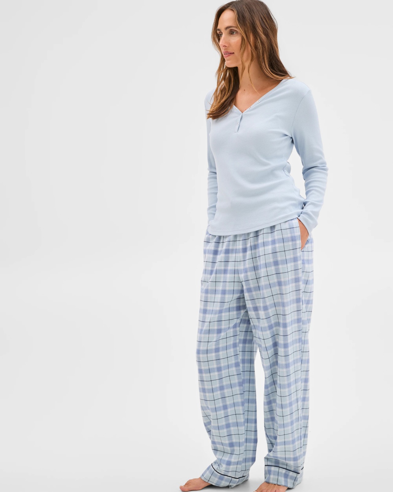 Australian Cotton Blend Henley Soft V-Neck T-Shirt - Blue 2 of 5