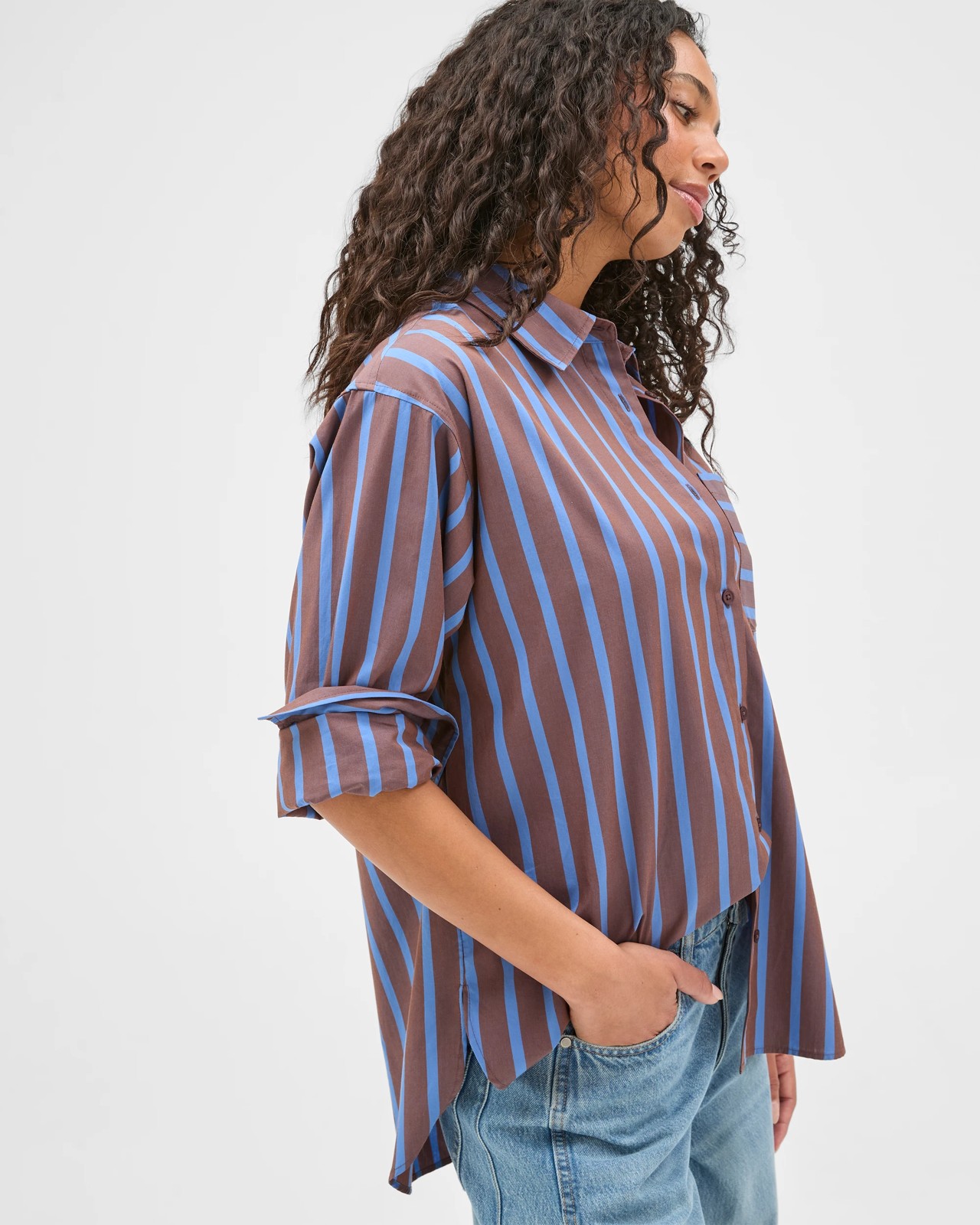 Australian Cotton Spliced Stripe Shirt - Warm Brown Stripe 5 of 6