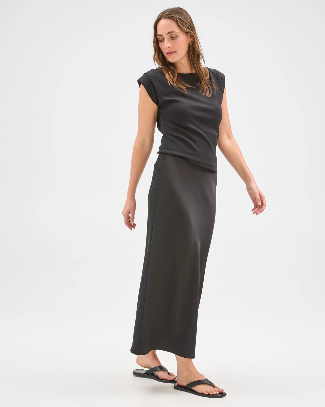 Preview Satin Bias Cut Midi Skirt - Black 5 of 5