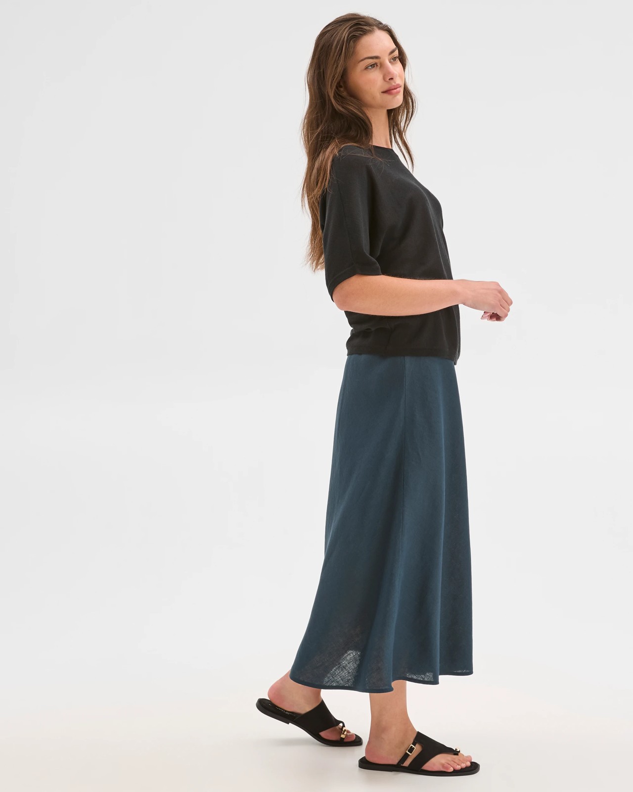Petites European Linen Seam Detail Midi Skirt 6 of 6