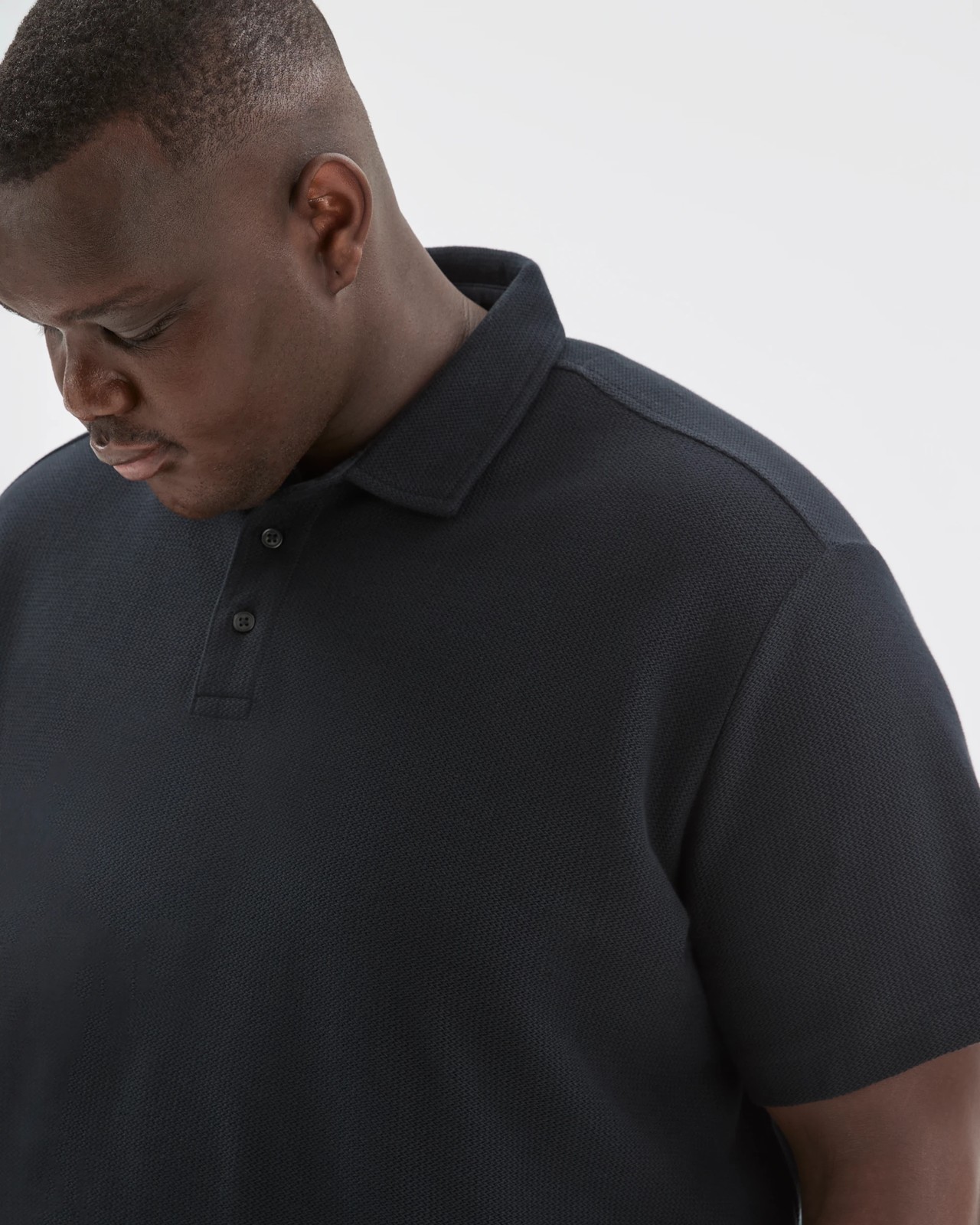 Plus Size Australian Cotton Textured Polo Top - Black 5 of 5